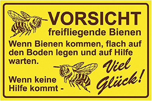 PST-Schild - VORSICHT freifliegende Bienen... Viel Glück - 309290 - Gr. ca. 30cm x 20cm - Kunststoffschild - Imker Biene Bee Honey