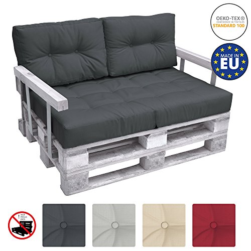 Beautissu Eco Elements Set de 2 Cojines Respaldo para palés Acolchados Tapicerias In/Outdoor 120x40x10cm Gris Grafito