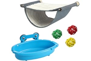 AQH Bird Nest Bed, Bird Hammock Parrot Sleeping Places with Blue Bird Bath for Cage and 3 Rattan Balls for Budgie Cockatiel Finch Hamster Gerbil