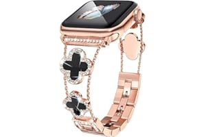 TOWONSHY Bling pasek kompatybilny z Apple Watch 38 mm, 40 mm, 41 mm, 42 mm, 44 mm, 45 mm, serii SE 9, 8, 7, 6, 5, 4, 3, 2, 1, damska bransoletka z błyszczącymi diamentami, słodka szczęśliwa koniczyna Ander