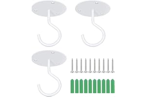 Ticway 3 Pcs Ceiling Hooks for Hanging Plants, Wall Mounted Planters Hooks for Outdoor Plants, Hanging Basket, Bird Feeders, Wind Chimes, String Lights, Lanterns (White A1)