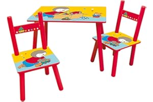 Fun House Enfant T'CHOUPI Table rectangulaire H.41x L.61 42 cm avec 2 chaises H.49,5 X L.31 X P.31,5 cm, MDF, Rouge