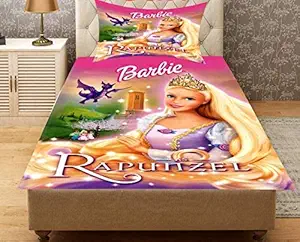 Shri Anand Creations Super Soft Velvet Fabric 5D Barbie Printing Single Bedsheet with Pillow Cover (Multicolour)