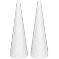 Crafjie Foam Cones for DIY Arts and Crafts (4.65 x 15.7 in, 2 Pack), White Styrofoam Polystyrene Christmas Tree Foam Cones Craft Supplies, for DIY Home Craft Project, Christmas Tree, Table Centerpiece