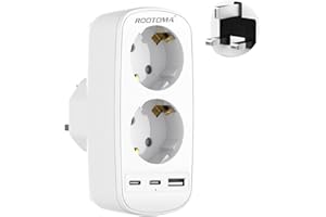 ROOTOMA Prise Anglaise Adaptateur Francais, Adaptateur Prise Irlande avec 3 USB, Prise Adaptateur Anglaise Double Prise, Adaptateur Type G pour Anglaise, Irlande, Dubai, Maldives, Londres