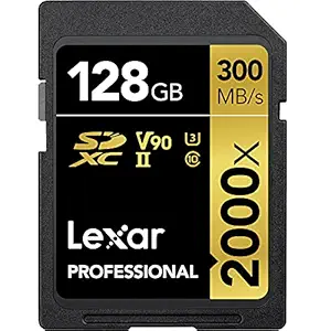 Lexar Professional 2000x 128GB SDXC UHS-II/U3 (Up to 300MB/s Read, 260mb/s Write) Memory Card LSD2000128G-BNNNG