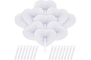 hxaiyouu 24/48Pcs White Heart Paper Fans Round Folding Fan Wedding Fans Chinese Handheld Fans with Plastic Handles for DIY Summer Wedding Birthday Party Favour (24, White)