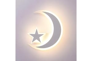 FBBULES 15W Lampada da Parete Stella Luna Applique da Parete Interno Montaggio a Parete Lampada a Muro, Illuminazione per Interno Luci da Parete per Bambini Camera da Letto Salotto, Bianco Caldo 3000K