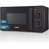 Hyundai Microondas 20 Litros Básico Cristal negro HMW2700N. 700W, 5 Programas, Modo Descongelación, Revestimiento Interior, F