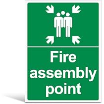 Vsafety Cartello 'Fire Assembly Point' 300x100 Mm, Plastica Rigida 1mm, Freccia Giù, Conforme ISO 7010, Verde - 2