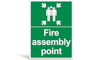 VSAFETY V Safety Fire Assembly Point Sign with Family Icon - Outdoor Emergency Meeting Point Signage - 300mm x 400mm Portrait, 1mm Rigid Plastic, Green & White - EN ISO 7010 Compliant
