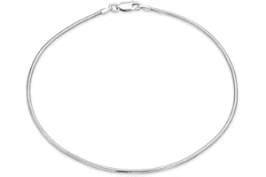 BLING JEWELRY Unisex Simple Llanura De Serpiente De Cadena Tobillo Fuerte Pulsera Para Mujer Adolescente .925 Plata Esterlina 9 O 10 Pulgadas 1.5Mm Más Tamaño Pulseras Para Hombres