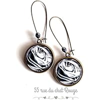 Cabochon Ohrringe, schwarze und weiße Rose, Blume, Natur