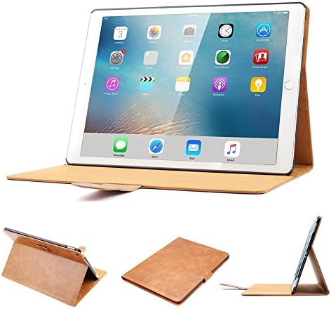 Dingrich Ipad Pro 12.9 Case,Premium Genuine Leather Protective Smart Cover Flip Folio Case Folding Stand Case Book Vintage style Ultra-slim Apple Ipad Cases for Ipad Pro 12.9 inch + Screen Protector + Stylus,Brown