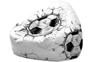 Highdi Calcio Pouf Poltrona a Sacco per Bambini Adulti Ragazzi, Bean Bag Fodera per Sacco di Fagioli per Decorazione della Soggiorno Giardino Salotto, Senza Ripieno (70x80cm,Bianco)