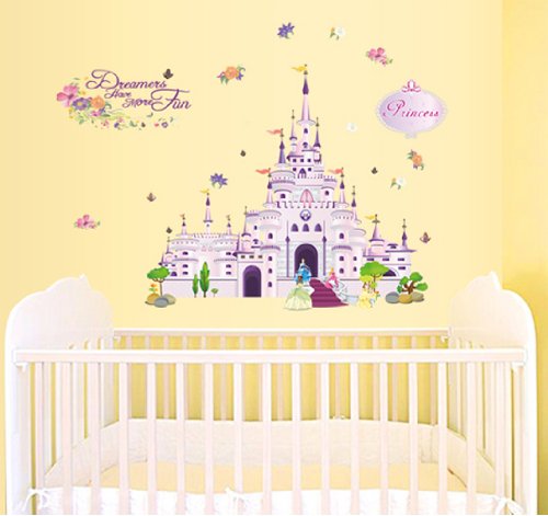ufengke® Cartoon Prinzessin Schloss Wandsticker,Kinderzimmer Babyzimmer Entfernbare Wandtattoos Wandbilder - 3