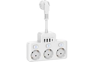 Afitdon Ciabatta Multipresa con 4 USB Ciabatta Elettrica con Interruttore Multipresa Elettrica Salvaspazio Presa Multipla con 3 Prese Schuko