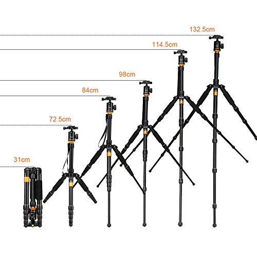 Andeor tr  pied professionnel en alliage d aluminium  tr  pied pliable multifonctionnel hauteur d untilisation agr  able 72 5-132 5cm pour Canon Nikon Sony Panasonic DSLR