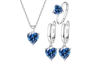 TTPSRY 3 Pezzi di Gioielli Combinazioni Collana Orecchini Anello Parure in Argento con Strass Cuore Pendente Regalo per Donna Moglie