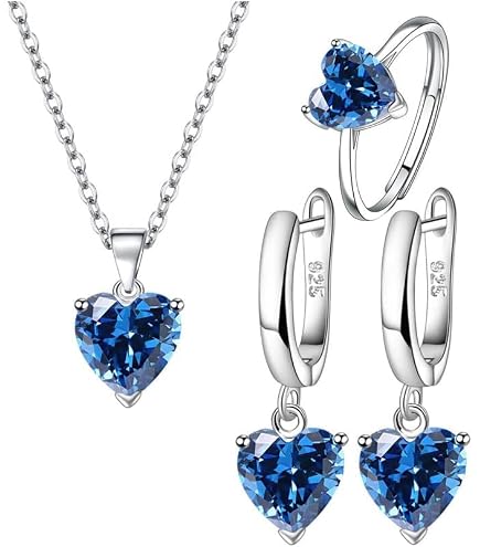 HCMA 925 Argento Semplice Cuore Rosso Set di 4 Pezzi Collana + Orecchini + Anello + Braccialetto per Set di Gioielli da Donna Set di Gioielli da Sposa Regalo per Ragazza
