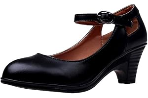 IMJONO Chaussures Femme Mode Solide Couleur Rond Toe Cuir Square Boucle de Talon Chaussures Simples Carrière Femmes Talon Bloc Moyen Babies Bureau Travail Habillé Lanière Ballerines