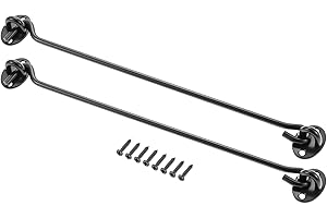 MGOODOO 12 Inch-300mm Cabin Hook and Eye Latch Lock Shed Gate Door Catch Silent Holder Stainless Steel Black 2Pcs