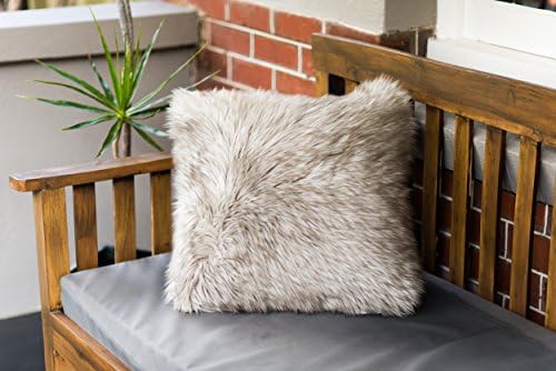 Faux Long Wool Decorative Pillow Cover Two Sided (45 x 45, Grey with Dark Tip)