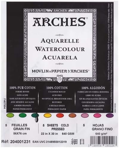 Arches Aquarelle 4001231 640 gsm 30 x 22-Inch Not Hot-Pressed Canson Watercolour Paper