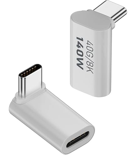 QIANRENON Adattatore USB-C 3.2 Angolare 90° Maschio-Femmina – 20 Gbps, 100W PD, 8K Video – 2 Pezzi Nero Lucido