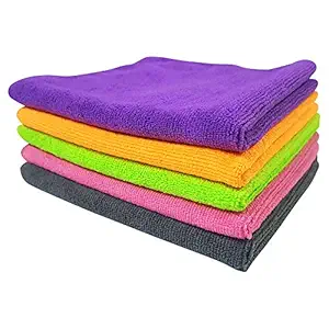 SOFTSPUN Microfiber Cloth - 5 pcs - 40x40 cms - 340 GSM Multi-Color - Thick Lint & Streak-Free Multipurpose Cloths - Automotive Microfibre Towels for Car Bike Cleaning Polishing Washing & Detailing