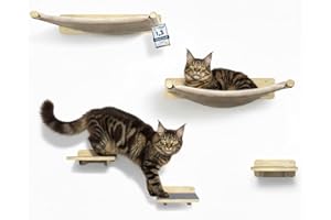 WOOWOOD 2 x ścianka wspinaczkowa dla kotów – 2 x ściana [pełne drewno] – drapak – hamak kot – drapak na ścianę – meble dla kota – ściana dla kotów – zestaw ścianek do wspinaczki dla kotów (5-częściowy