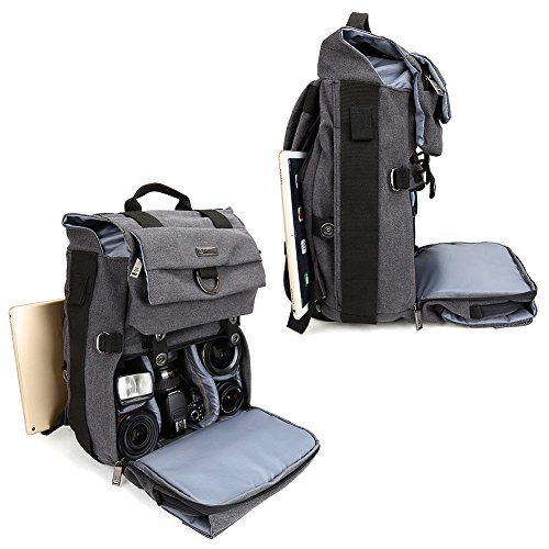 Evecase Grand Sac    Dos avec Housse de la Pluie pour Appareil Photo Cam  ra DSLR  Canon  Nikon etc  et Odinateur Portable Tablette jusqu      14 Pouces  Cloisons Amovibles  Pratique    Photographe-Gris