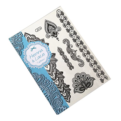New 1pcs White Henna Ink Lace Flower Temporary Flash Tattoo Inspired Stickers Fake Tattoos (J016W_BK)