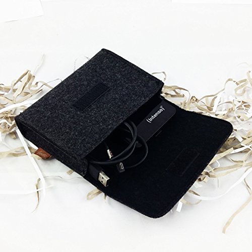 Täschchen Mini Hülle Tasche aus Filz für Zubehör und Accessoires (Netzteil, PC Maus, E-Zigarette, Kosmetik) Schwarz meliert - 7