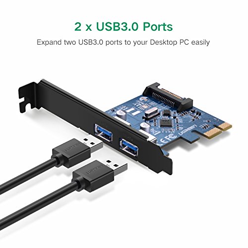 UGREEN Tarjeta PCI Express 2 Puertos USB 3 0 con UASP  Alimentaci  n por SATA 15 Pines y Perfil Doble