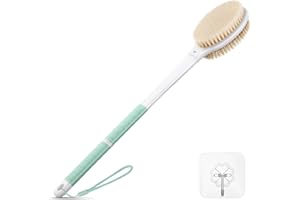 RAFOW Back Scrubber Body Shower Brush: Anti Slip Long Handle Bath Brush with Stiff and Soft Bristles - Showering Exfoliator for Women, Men, Elderly (Mint Green)