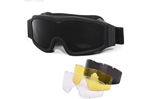 Dapuly Lunettes tactiques Militaires Outdoor Airsoft Paintball CS Wargame Lunettes coupe-vent Offroad Vision Nocturne Lunettes de protection avec 3 lentilles pour l'équitation Cyclisme