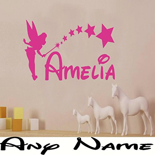 Wall Sticker, Tinkerbell, Personalised, Transfer, Any Name, - 3 sizes, Kids, Bedroom -MEDIUM -SIZE 60cm x 40cm -Pink