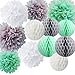 Produktbild HappyField Elephant Baby Shower Dekorationen Mint White Grey Tissue Paper Honeycomb Balls Seidenpapier Pom Pom Papier Dekorationen für Bridal Shower Geburtstag Decor Wedding Decor