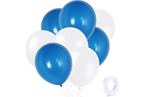 ZHIHUI 20pcs Blue White Latex Balloons, 10 Inch Thicken Party Balloons Royal Blue and White Ballons for Blue White Theme Birthday Wedding Boy Baby Shower Graduation Party Decoration