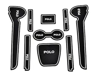 CAR DROME Soft Rubber Premium Mats Compatible for Volkswagen Polo- (Black, White- Set of 9 Pieces)