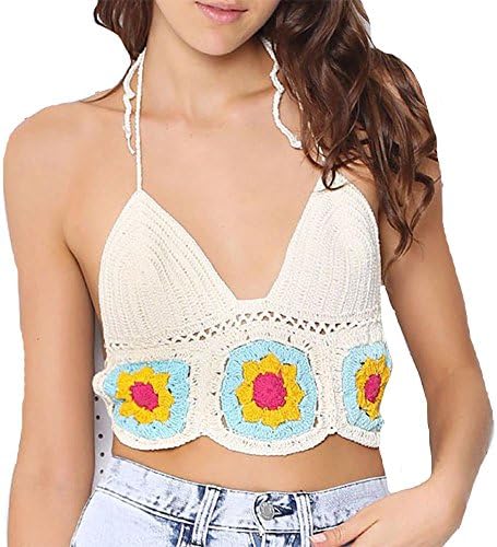 TOYUN Bikini Breast Swimwear Yoga Sports Lingerie Shougou Flower Knitting Seaside Holiday , white