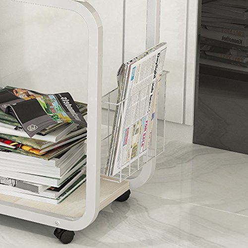 Soges Beistell-Tisch 51 x 30 x 56 cm Laptoptisch Notebookständer mit Rollen zum Bremsen für Notebook, weißen Ahornfarben - 5