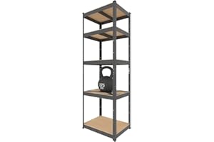 BAUSOKOL Metallregal, 180x60x40 cm, 875 kg Traglast, 5 MDF-Böden, Schwarz, Werkstatt- und Kellerregal