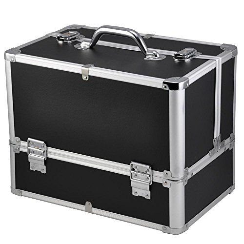 Popamazing Extra Large Space Aluminium Beauty Cosmetic Vanity Case Box for Pro Make Up/Nail Art/Travel/Storage Black