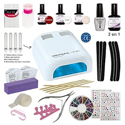 Meanail Paris Kit Manucure semi permanente et Nail Art ⚹DELUXE XXL MEANAIL⚹ Ultra complet 30 accessoires - Lampe UV sèche ongles professionnelle 36W - 3 Vernis gel semi permanents Soak off nail polish - Normes CE
