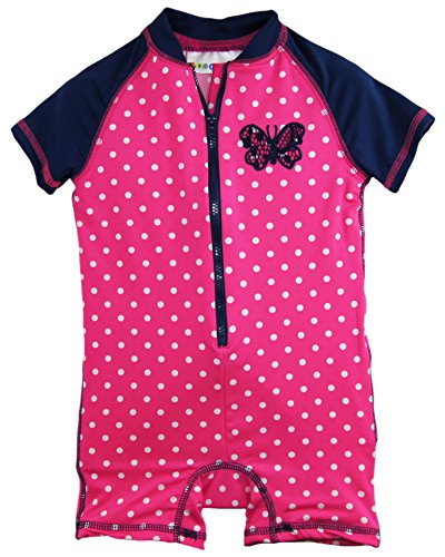 Wippette Baby Girls Butterfly with Polka Dots Swim Once Piece Rash Guard, Navy, 6-9 Months