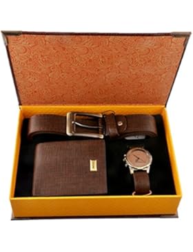 Souarts Herren Geschenkset mit Armbanduhr Geldbörse Gürtel Geschenkset für Herren Braun