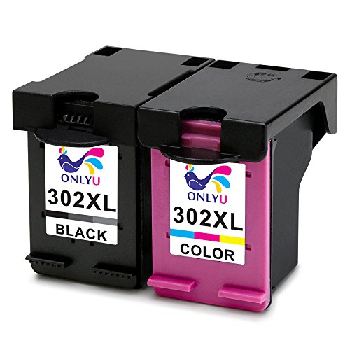 ONLYU 2Pack Kompatible Tintenpatronen für HP 302 xl 302xl für HP Envy 4520 4521 4522 4523 4524 4525 4527 4528 OfficeJet 3830 3831 3832 3833 3834 3835 4650 4651 4652 4654 4655 4657 4658 HP DeskJet 1110 1115 2130 2132 2133 2134 2135 3630 3632 3633 3634 3636 3637 3638(1Schwarz + 1Farbig)