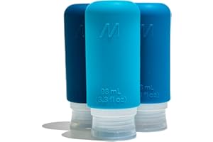 Muitomas, Flaconi da Viaggio con Custodia Trasparente, 3 Bottiglie da Viaggio in Silicone da 98ml, Contenitori da Viaggio per Liquidi in Silicone, Colore Blu Ottanio